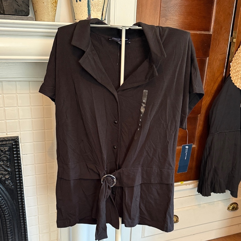 Jones New York Black Button-Down Shirt with belt. NWT